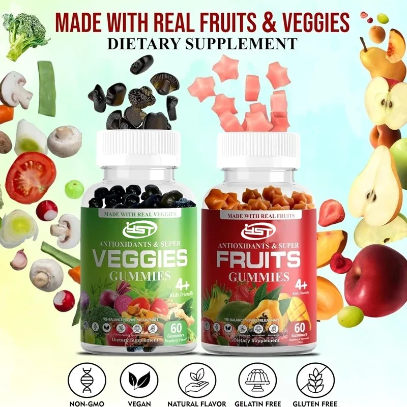 

Fruit and vegetable gummies - Superfood women and men's vegetable vitamin supplements - mixed fruit and green