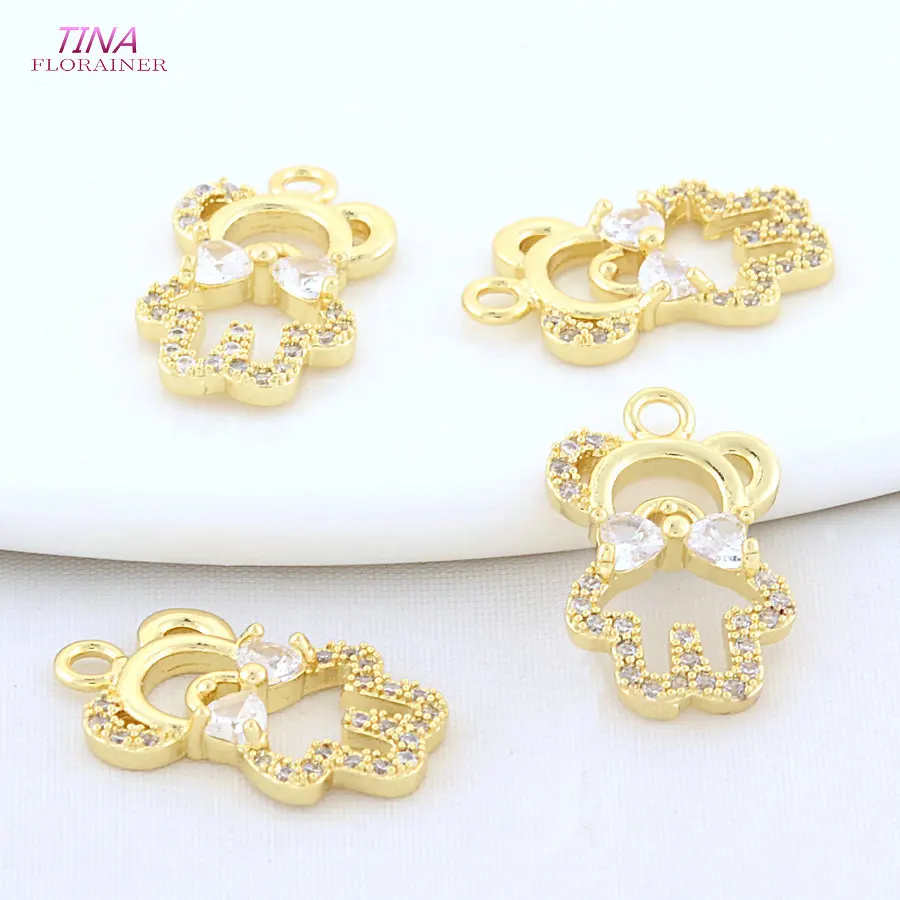 6PCS 11MM 18MM 18K Gold Color Brass and Zircon Bears Charms Pendants Necklace Earrings Jewelry Making Supplies Diy Accessories view 4