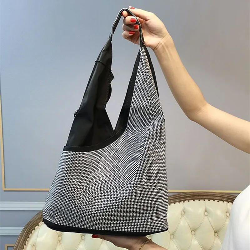 luxury diamond large bag fashion South Korean Oxford cloth with cowhide lightweight travel duffel capacity single shoulder bag