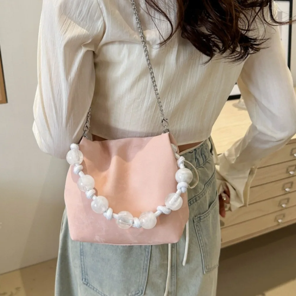 Bolso de mano con asa de perlas de cadena, bolso cuadrado pequeño de estilo coreano, bolso de nube, bolso de almacenamiento de maquillaje, bolso de hombro, bolso cruzado diario para mujer