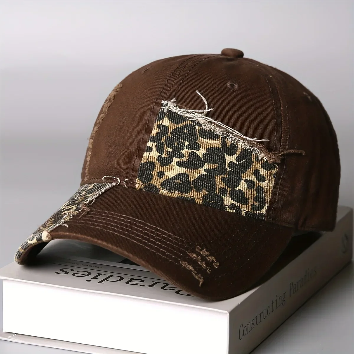 Custom 1pc New Couple-Style Retro Ripped Leopard Print Color-Block Baseball Cap, Wide Brim, Fashionable And Versatile, Makes