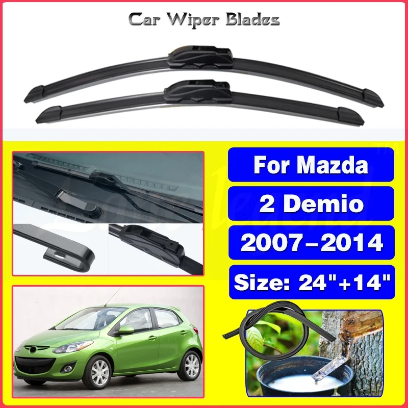 For Mazda 2 Demio 2007 2008 2009 2010 2011 2012 2013 2014 Front Wiper Blades Brushes Cutter Accessories U J Hook 24\