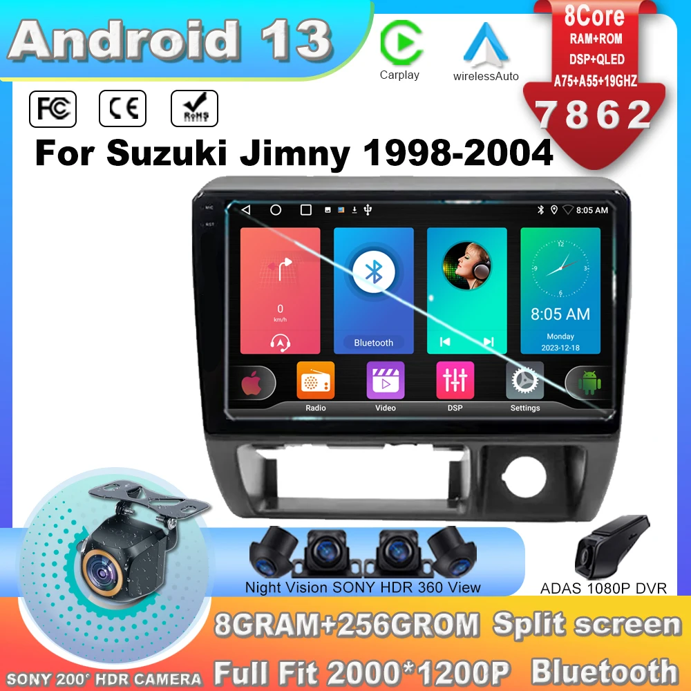 

Car Radio For Suzuki Jimny 1998-2004 Android 13 Multimedia Video Player Navigation GPS Stereo Video Player No 2din dvd 7862CPU