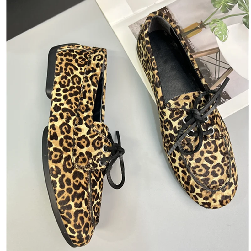 Withered Top Quality Minimalist Flat Shoes Fashionable Retro Leopard Print Strap Loafers Women Genuine Leather Shoes Women