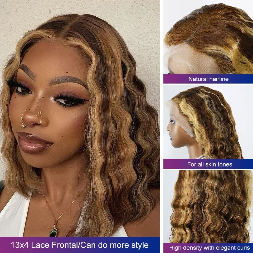 Ocean Wave Human Hair Lace Frontal Wig Pre Plucked Transparent Lace Perruque Cheveux Humains Highlight 13x4 Lace Wigs for Women