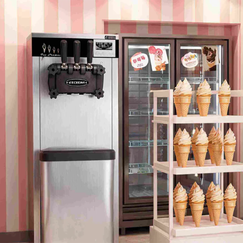 Commercial Vertical Desktop Three Flavors With Stainless Steel Soft   Serve Ice Cream Machine for Sale