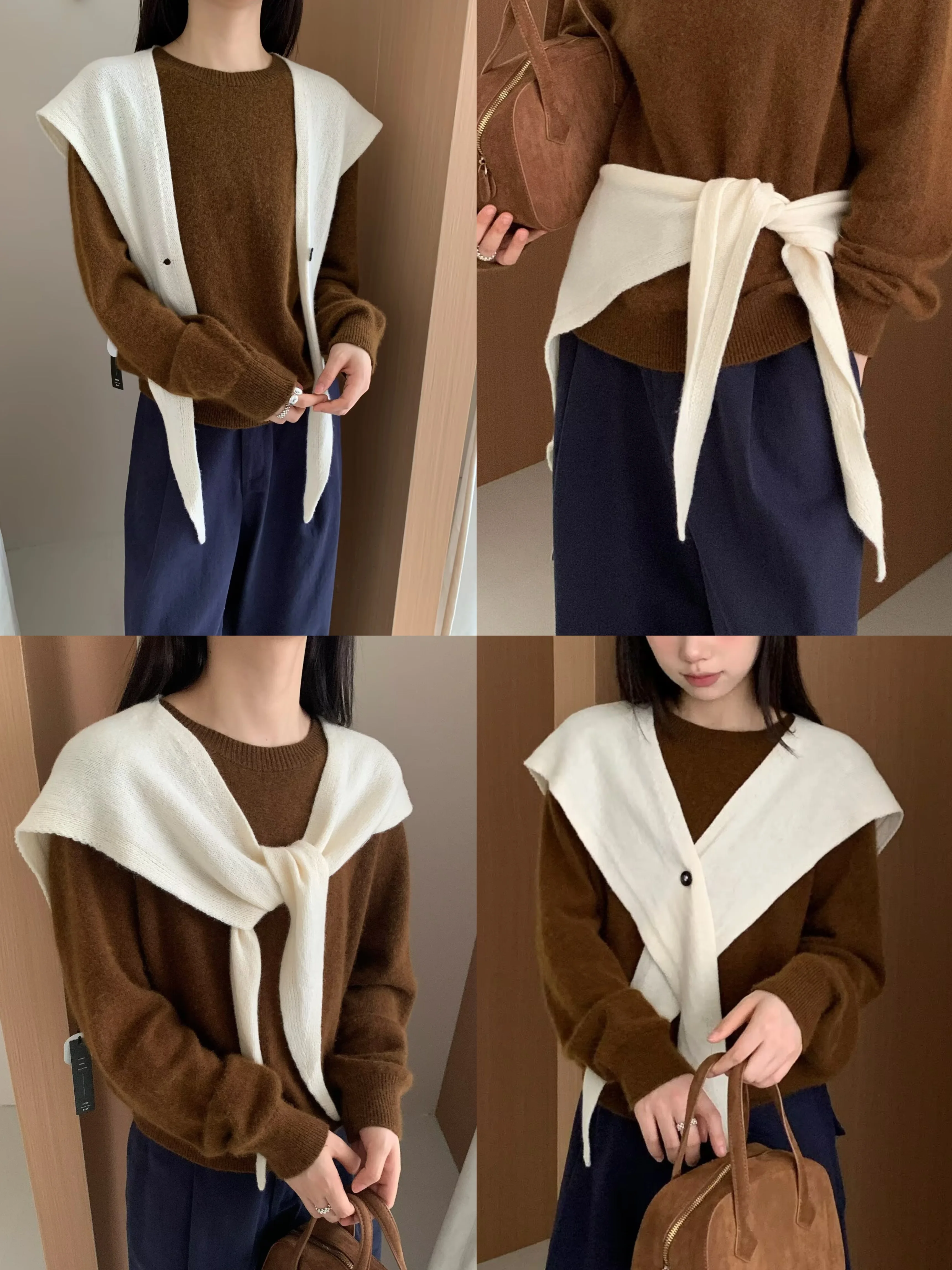 2025 Autumn Winter New Korean Simple Solid Color Wool Knitted Shawl Women Versatile High-end Sense Outer Fake Collar Wool Scarf