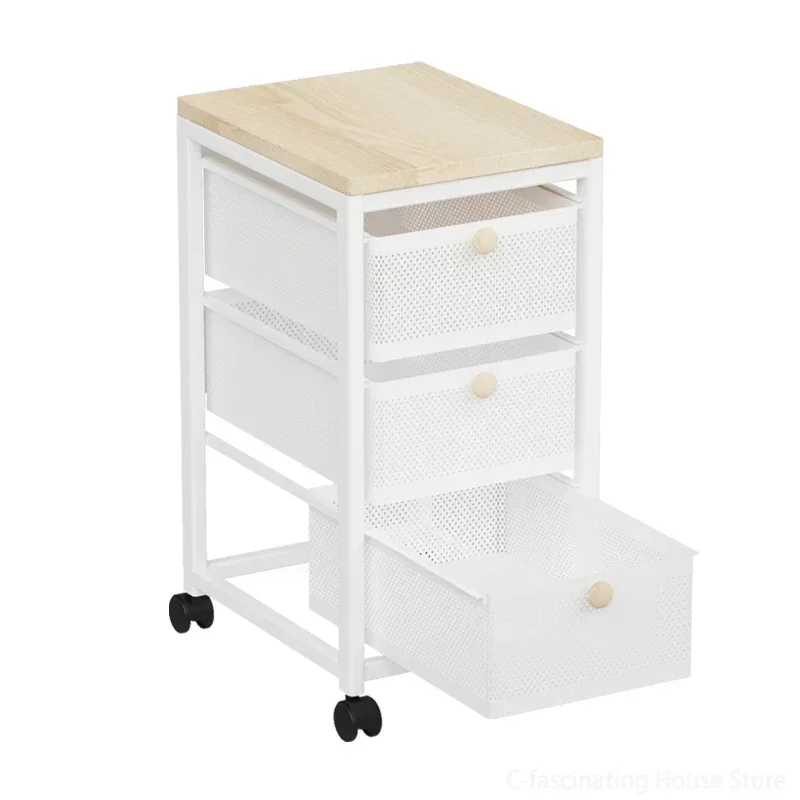 Nordic Drawer Rolling Carts for Bedroom Side Rack Snack Storage Trolley Kitchen Rolling Cart Mobile Meal Side Shelf Corner Shelf