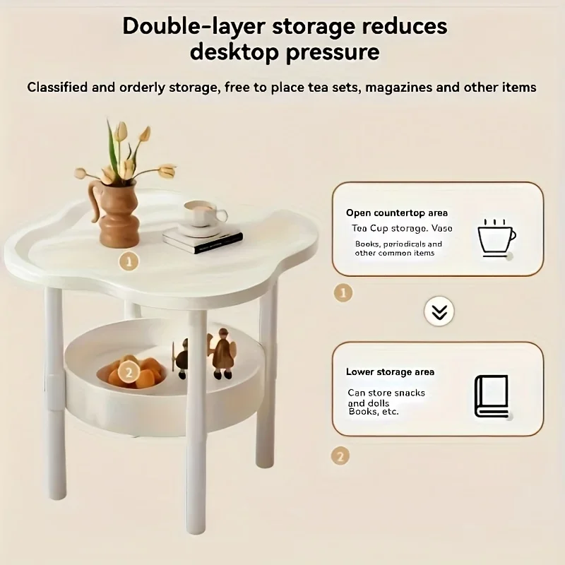 [طاولة جانبية أنيقة] طاولة جانبية مستديرة عصرية أنيقة مع رف تخزين |   توفير المساحة، خفيف الوزن لغرفة المعيشة وغرفة النوم