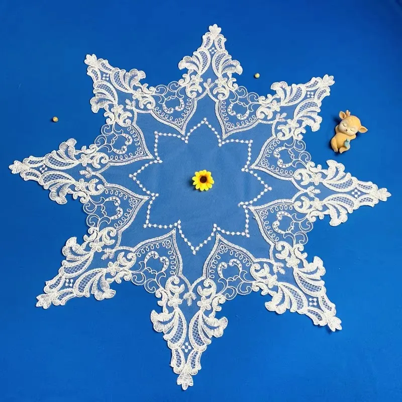 

HOT lace round flower Embroidery table cloth cover wedding Party tablecloth kitchen Christmas Table decoration and accessories