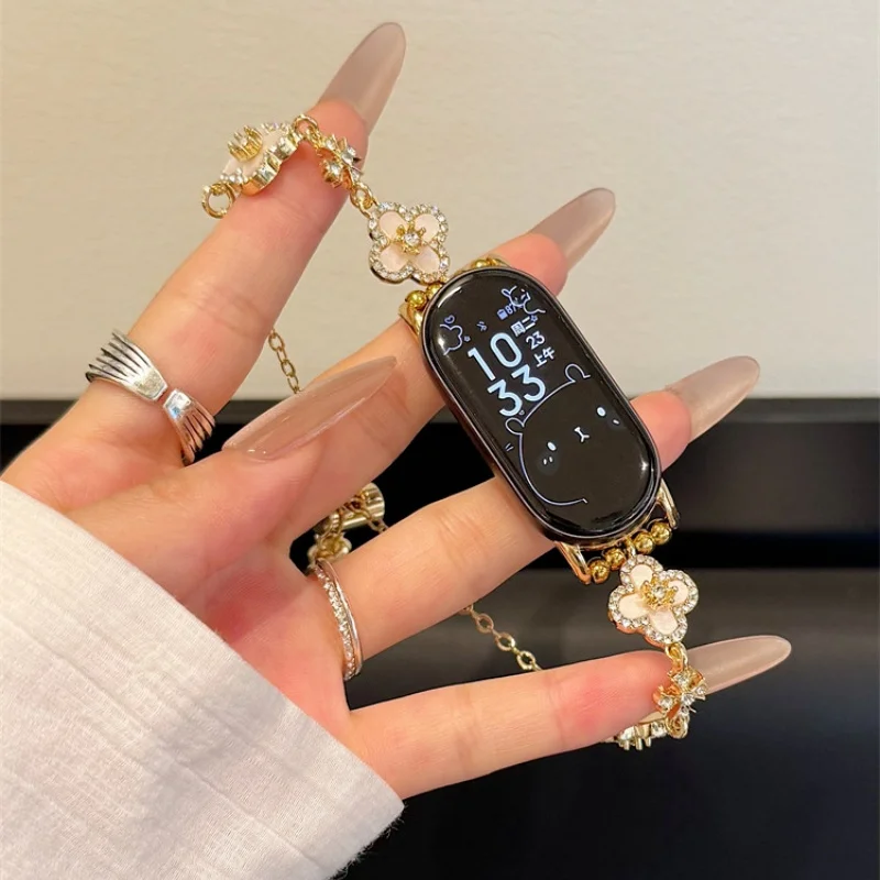 

Sparkling Diamond Clover Bracelet Suitable for Xiaomi Band 8Pro/9Pro，For Mi band 3/4/5/6/7，8/8NFC/9/9NFC/10/10NFC，For Redmi Watc