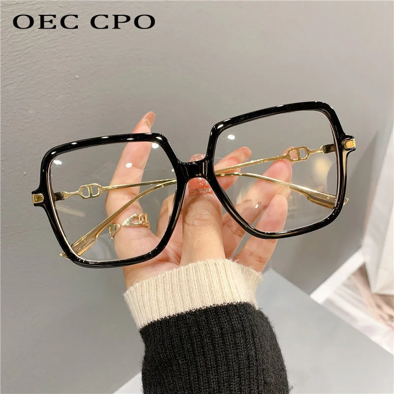 OEC CPO 2024 Fashion Square Eyewear Women Men Anti-blue Light Goggles Trend Large Frame Metal Optical Glasses Frames Computer