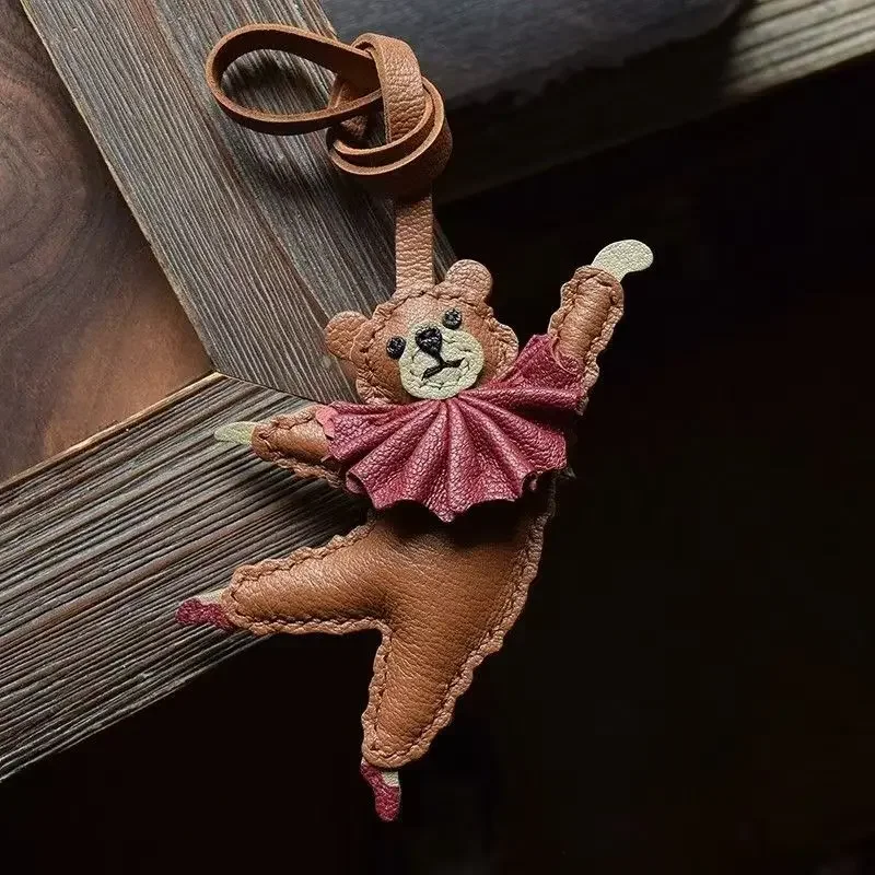 PU Leather Bag Hanging Charm Pendant Personalized Purse Hanging Ornament Cute Dance Bear Croissant Brand Keychain