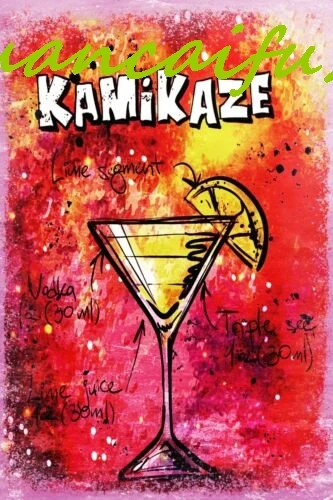 SJKY Kamikaze Tropical Cocktail Recipe on a Vintage Retro Style Metal Sign Plaque