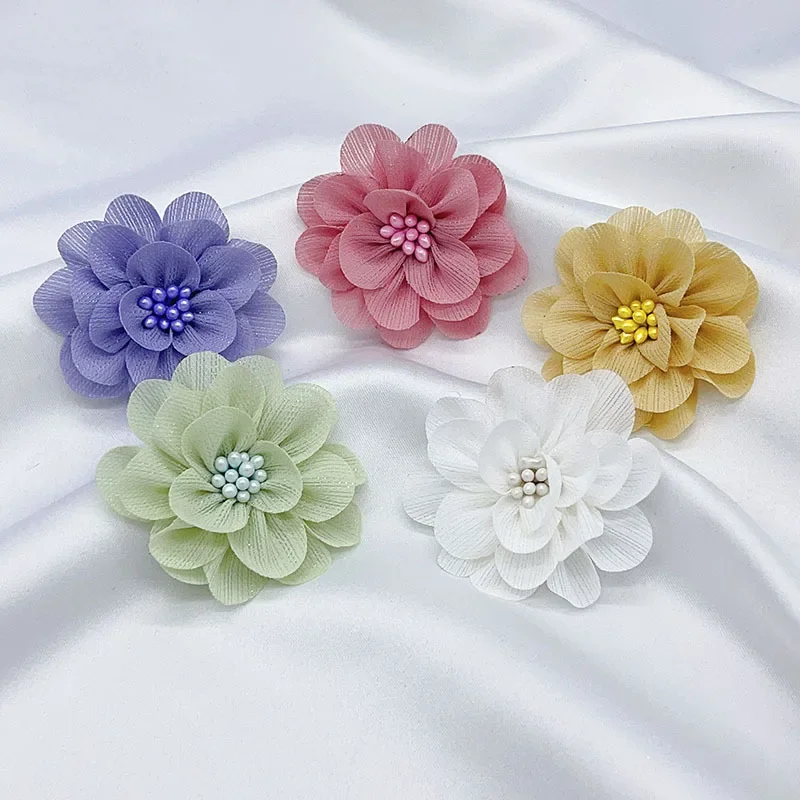 10Pcs 5Cm 수제 Organza 패브릭 꽃 아동 의류 액세서리 웨딩 드레스 모자를 쓰고 있죠 여성 목걸이 장식 꽃