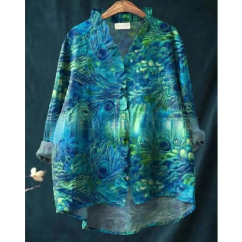 New V-neck casual top, women's long sleeved lace shirt, It's an elegant, atmospheric, and comfortable plus size top