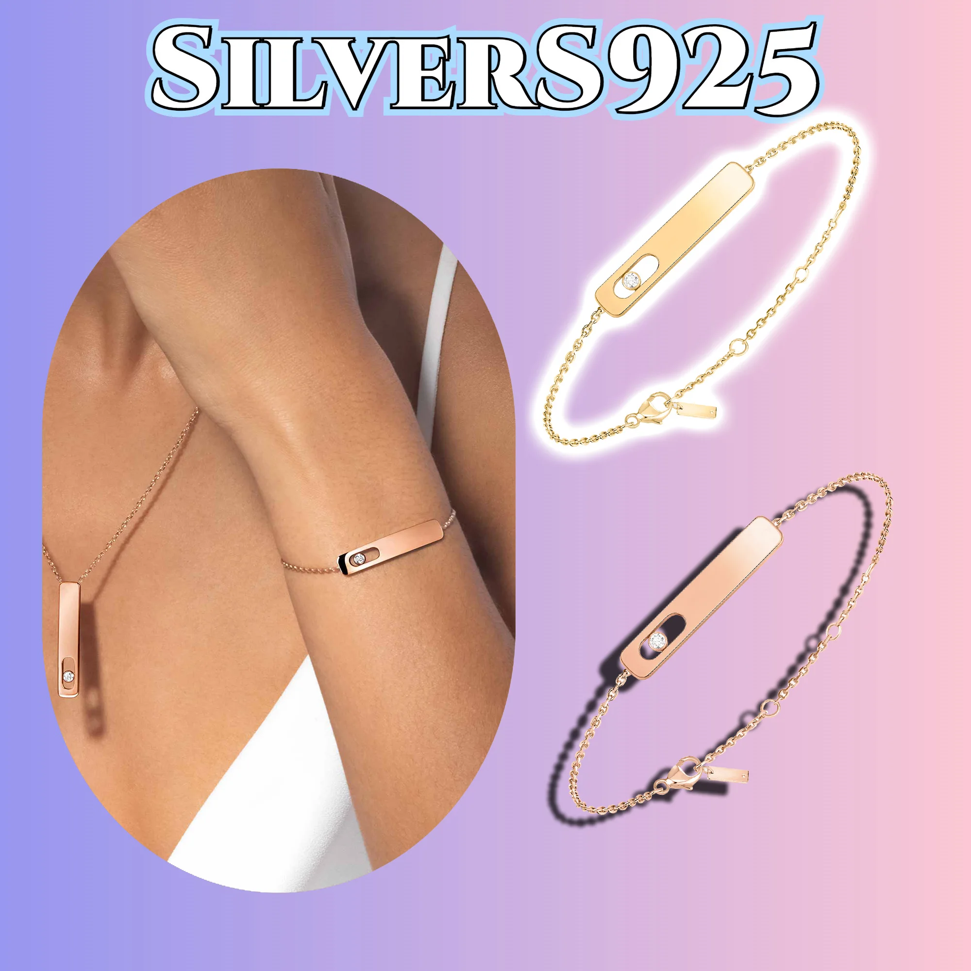 

Rectangular minimalist bracelet made of pure silver S925 women's jewelry, giving yourself a luxurious glow on your wrist