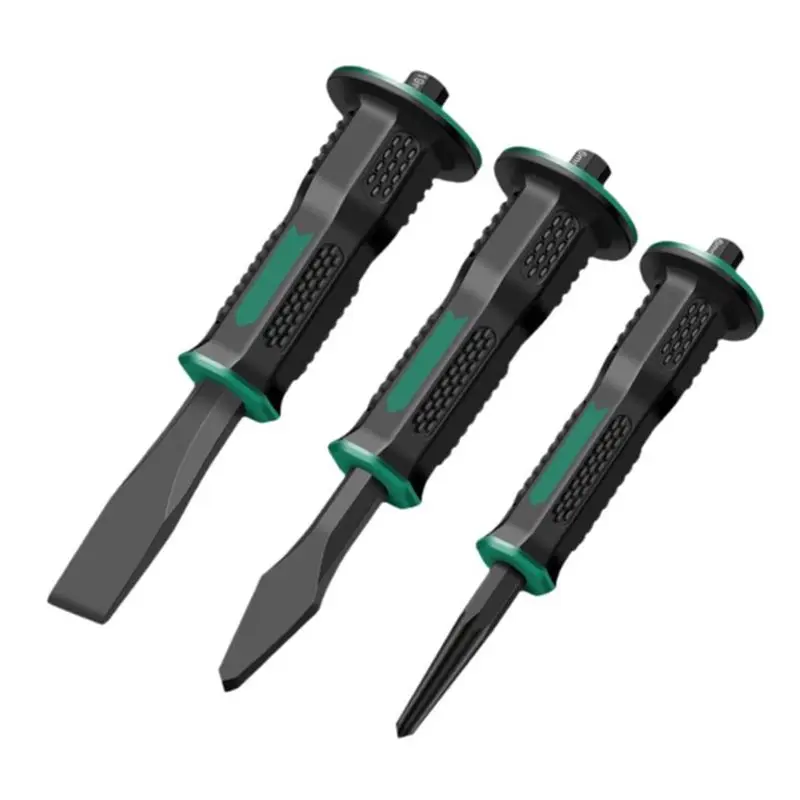 

【EFFICIENT 】3-Piece Masonry Chisel Set For Brick Stone Concrete, Chrome-Vanadium Steel With Hand Protection