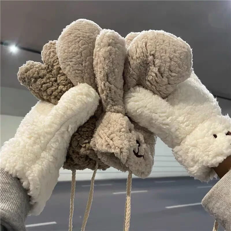 Guanti morbidi dell'orso del fumetto della peluche per le donne guanti caldi invernali addensare guanti senza dita scaldamani all'aperto regali per ragazze