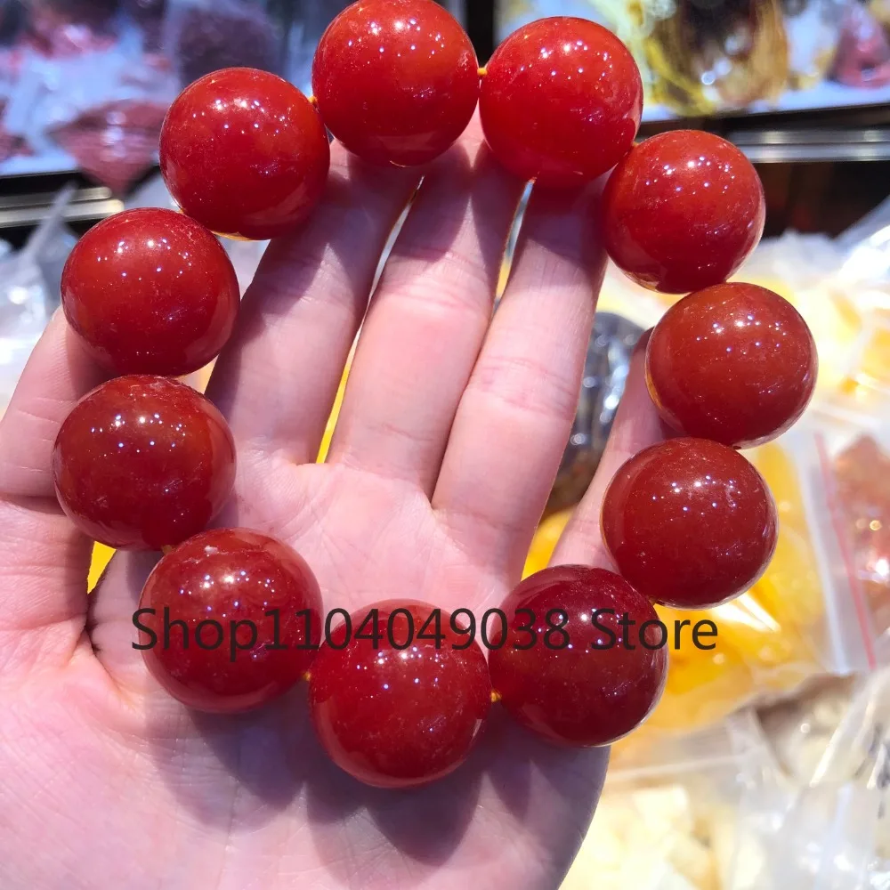 Certificate 20-22mm Natural Drum Mexican Yellow Amber Beads Bracelet Old Honey Wax Bracelet Yellow Honey Amber Men's and Women's