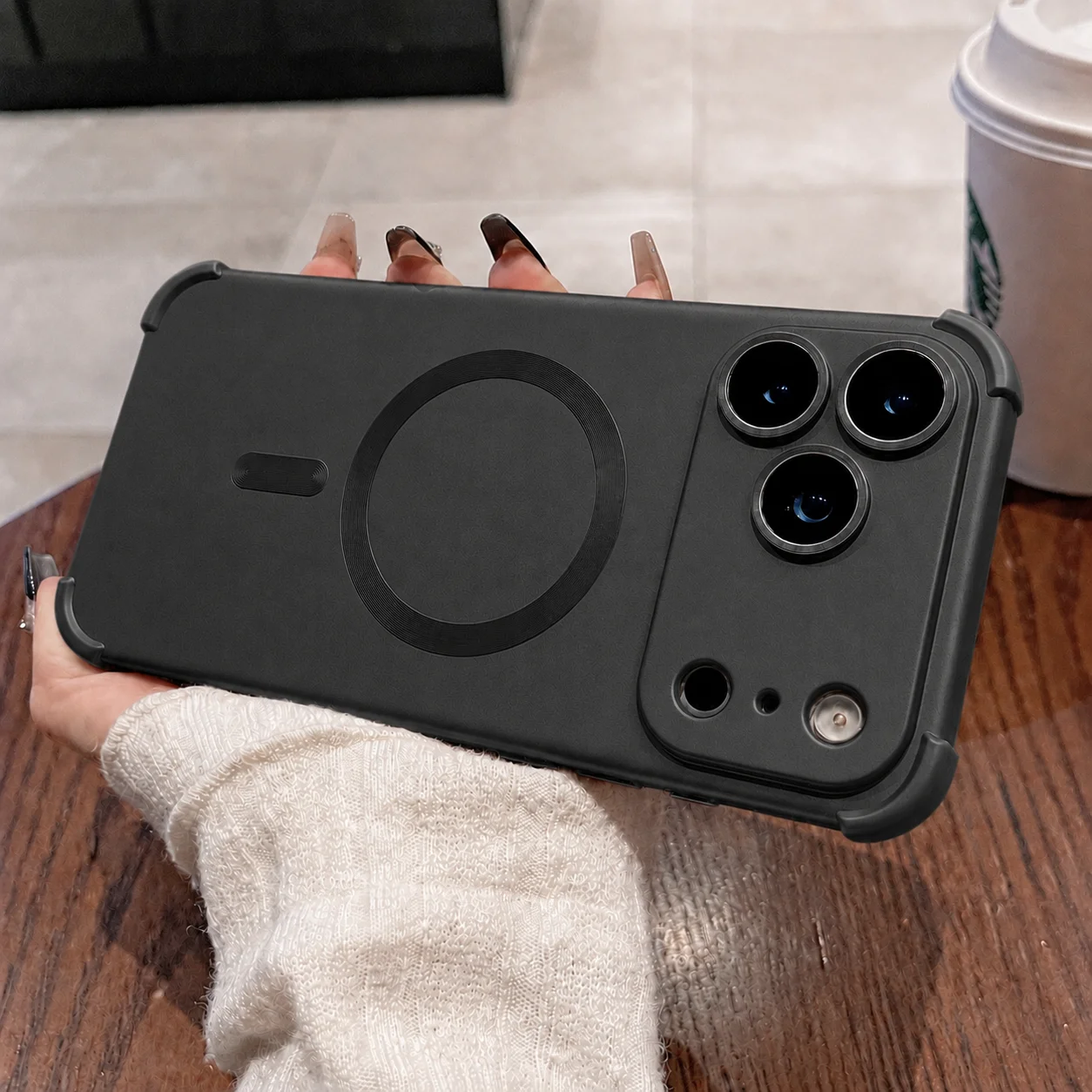Luxury Four-corner Soft TPU Magnetic wireless charging Phone Case for IPhone 18 17 16 15 14 13 Pro Max Metallic Protection Cover view 3