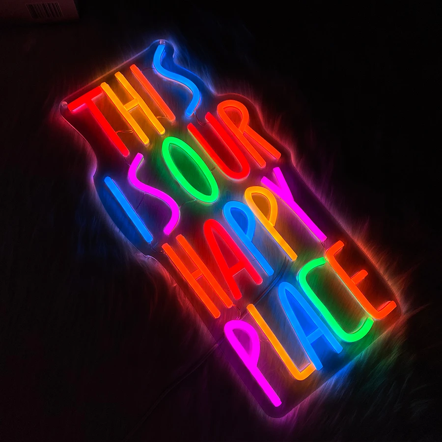 This Is Our Happy Place Neon Sign For Wall Decor,Light Up Sign For Bedroom,Classroom,Game Room,Amusement Park,Bar,Party,Man Cave - view 5
