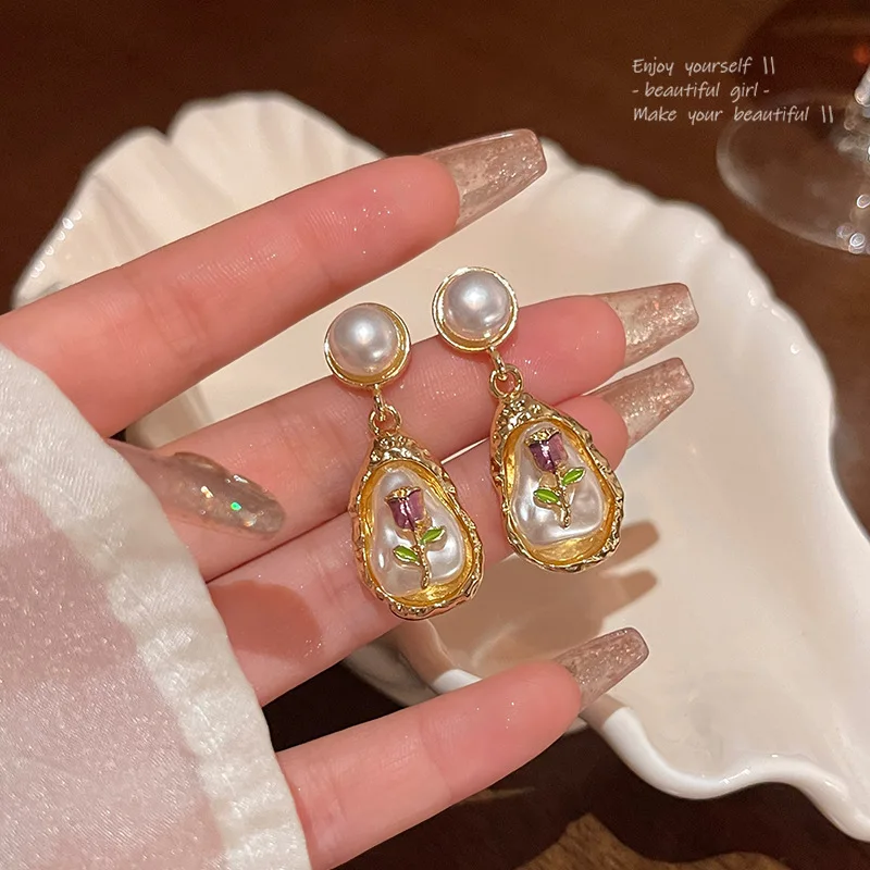 

Monet Garden Flower Earnail French Retro Luxury Fashion Light Luxury Niche Internet Celebrity Same Ear Accessory