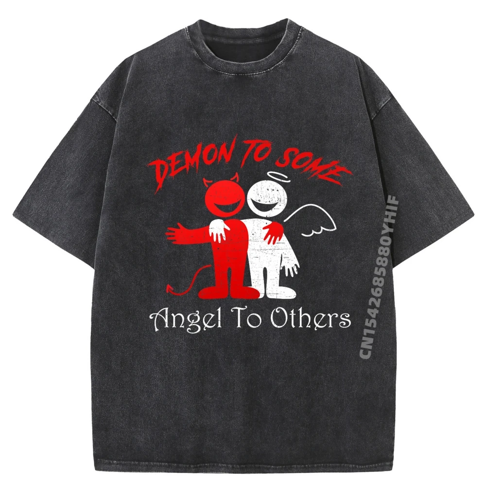 

Demon To Some Angel To Other Funny Angel Devil Мужские футболки с рисунком Мужская одежда Винтажная стираная рубашка