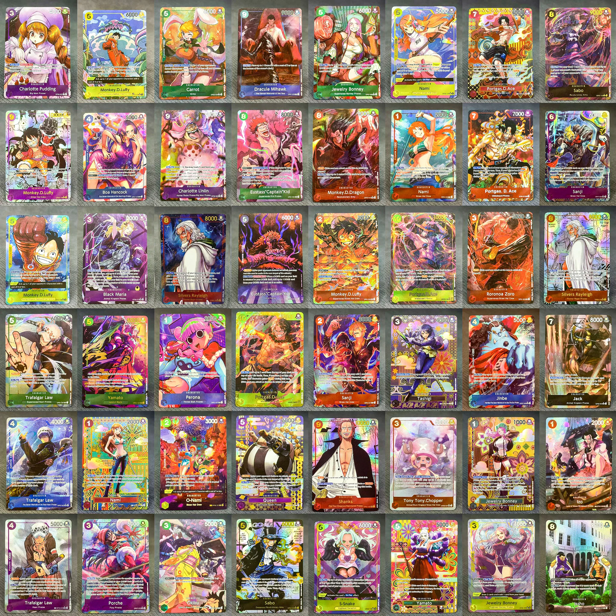 

Anime One Piece Foil Cards Bonney Hawkins Jinbe Shanks Porche Queen Sanji OPCG ONE PIECE Game Collection Proxy Cards