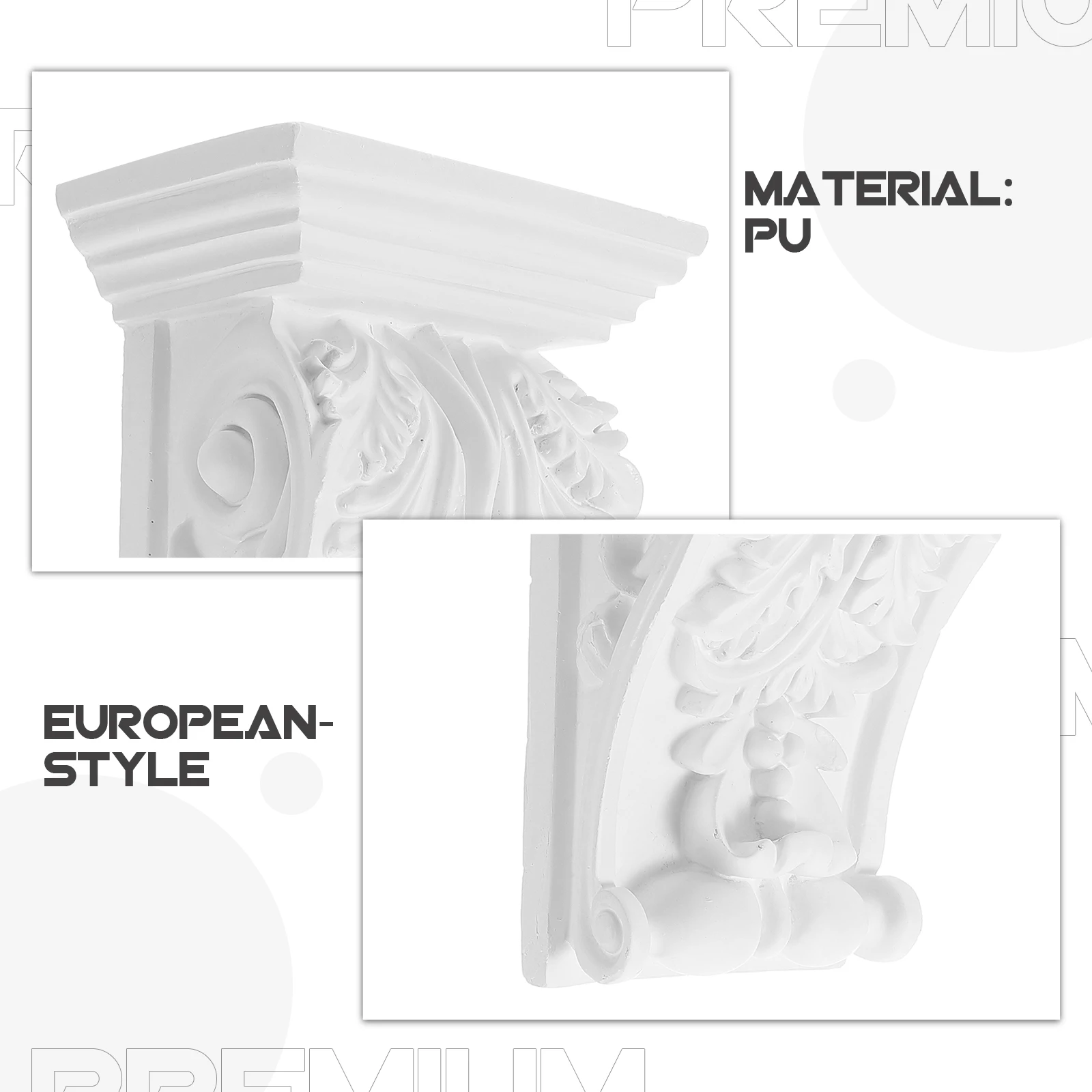 

European Style PU Carved Column Head Decorative Ceiling Trim Home Office Wall Furniture Accents Lightweight Durable