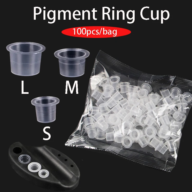 100Pcs Disposable Permanent Makeup Silicone Glue Cups Tattoo Pigment Holder Ring Cup Holders for Microblading Ink Eyebrow Lip