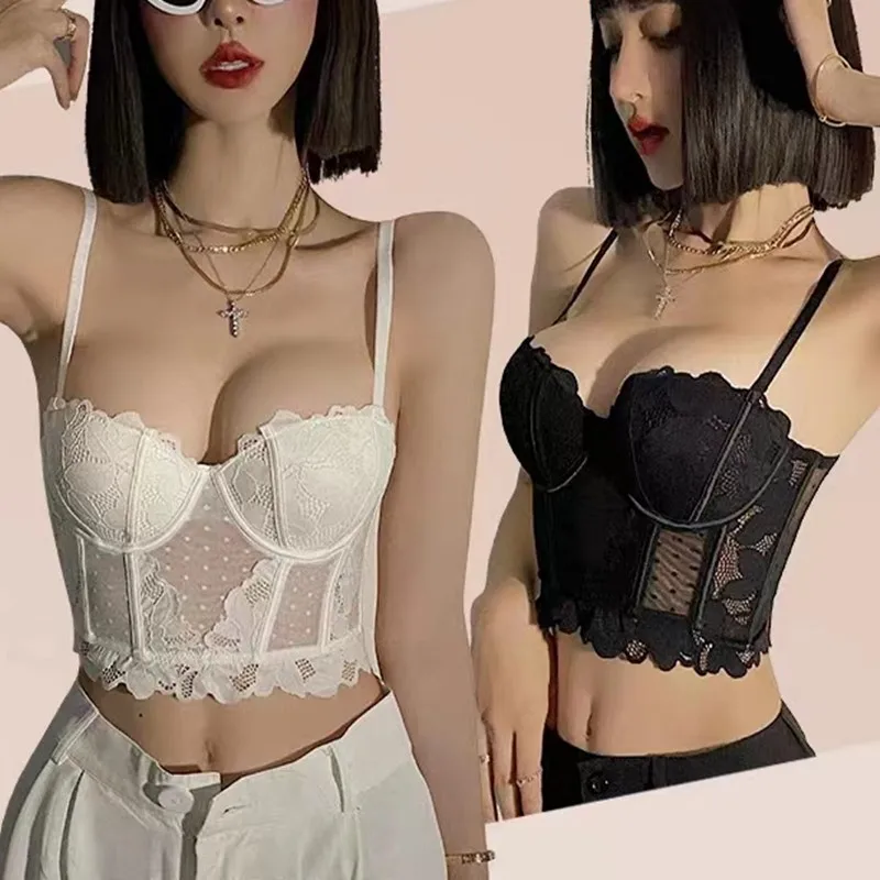 French Sexy Soft Lace Corset Women Dobby Mesh Bustier Set Ladies Wedding Body Shaper Sweet Cropped Top Girls Bra and Panties