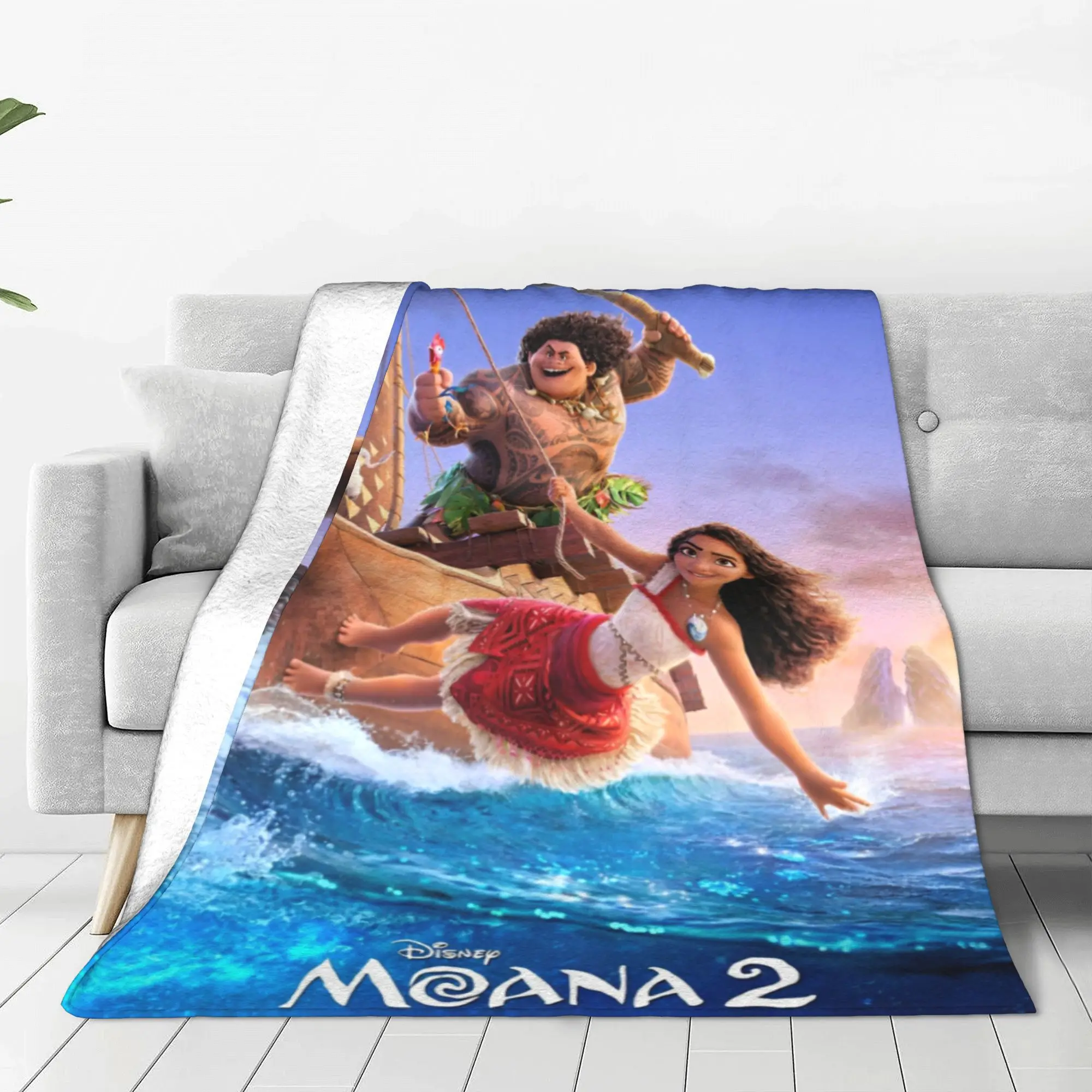 Moana 2 Maui Pua Heihei New Adventure Blankets Fleece Cartoon Super Warm Throw Blankets for Airplane Travel Bedspreads Rug Piece