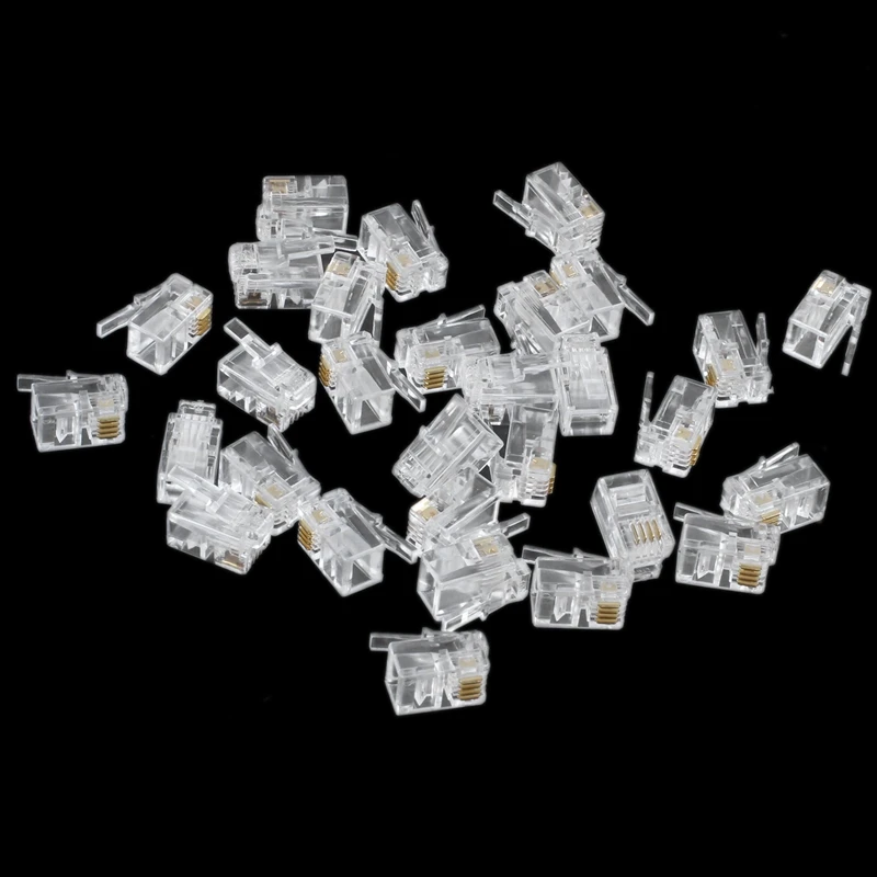 Adaptador plástico claro do telefone, conector 4P4C, RJ9, 90 Pcs