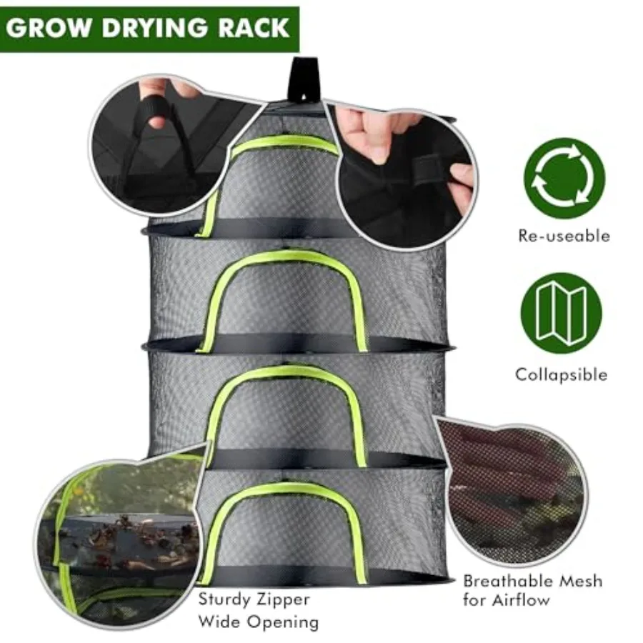 رف تجفيف الأعشاب شبكة معلقة 4 طبقات 24 مع سحاب حديقة تشذيب القص هوك حلقة تسلق كليب لتجفيف براعم بذور النباتات #3