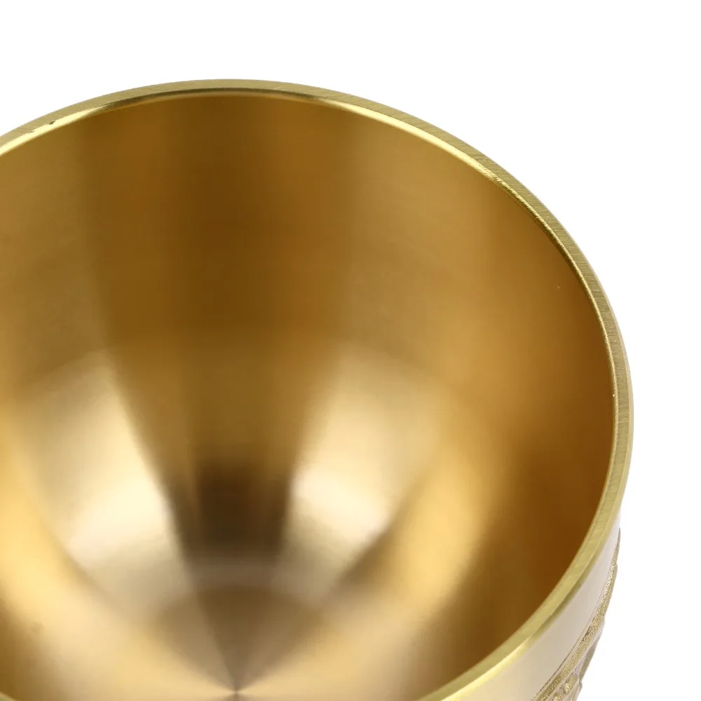 Solid Brass Drinking Tea Cup Embossed Patterns Relief Patterns Water Offering Bowl 2 Pieces Set Without Handle