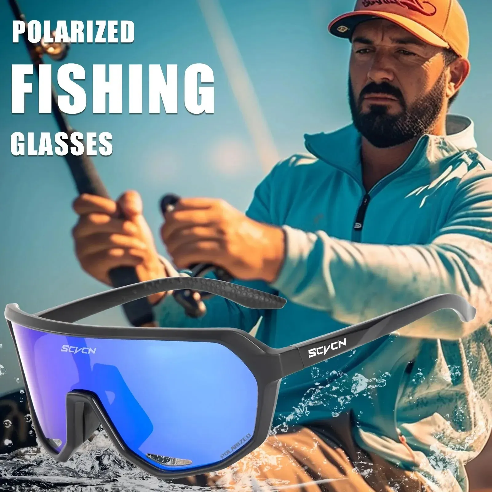 Scvcn Fishing Sunglasses Square Polarized UV400 Fishing Glasses For Men Women Driving Golf Running Cycling Glasses Eyewear