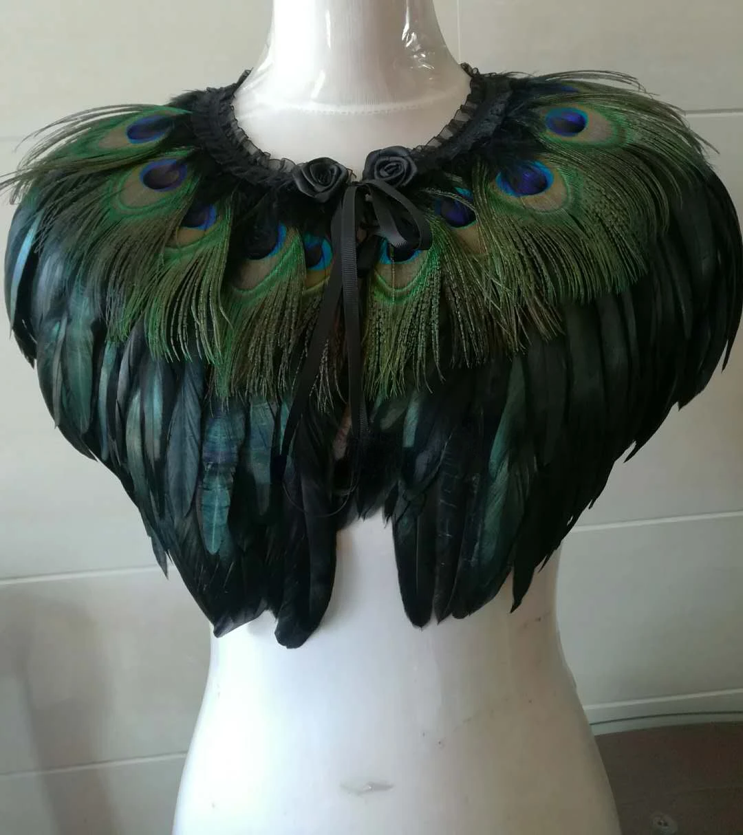 Natural Feather Cape Shawl Choker Collar Victorian Cosplay Feather Shawl Masquerade Witch Playing Photography Props