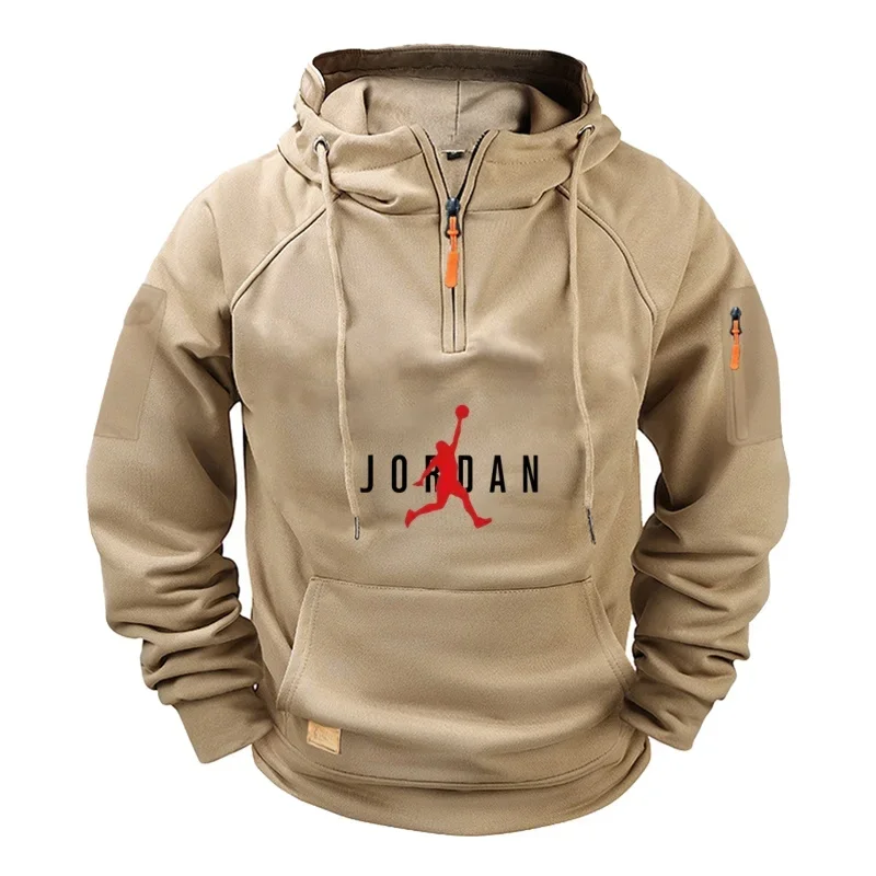 Nuova felpa con cappuccio da uomo, felpa con cappuccio casual, cordino con cerniera, pullover multitasche tinta unita, soprabito da uomo a maniche lunghe, top
