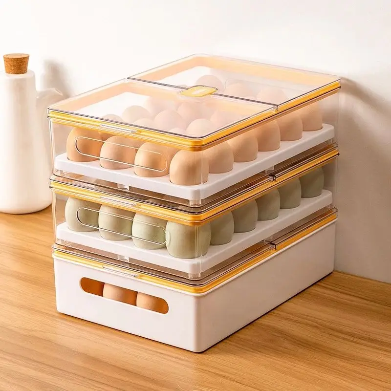 

24 Grid Transparent Refrigerator Eggs Cells Container With Dust Cover and Handle