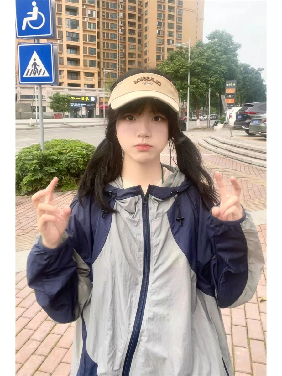 Trendy Couple Matching Lightweight Zipper Outdoor Men's irt Color Blo Design Summer Thin Outerwear Casual Loose Fit