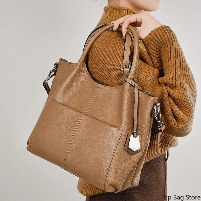 Sophisticated Everyday Spacious Tote Bag for Women Genuine Leather Shoulder Bag Convertible Strap Luxury Handbag Designer