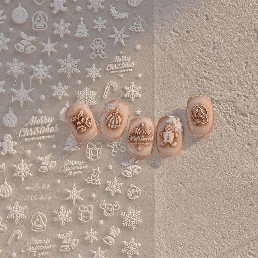 1-delige 5D-nagelkunststickers met reliëf, hoogwaardige kerstserie nagelstickers, sneeuwvlok, kerstontwerp, nail art-stickers