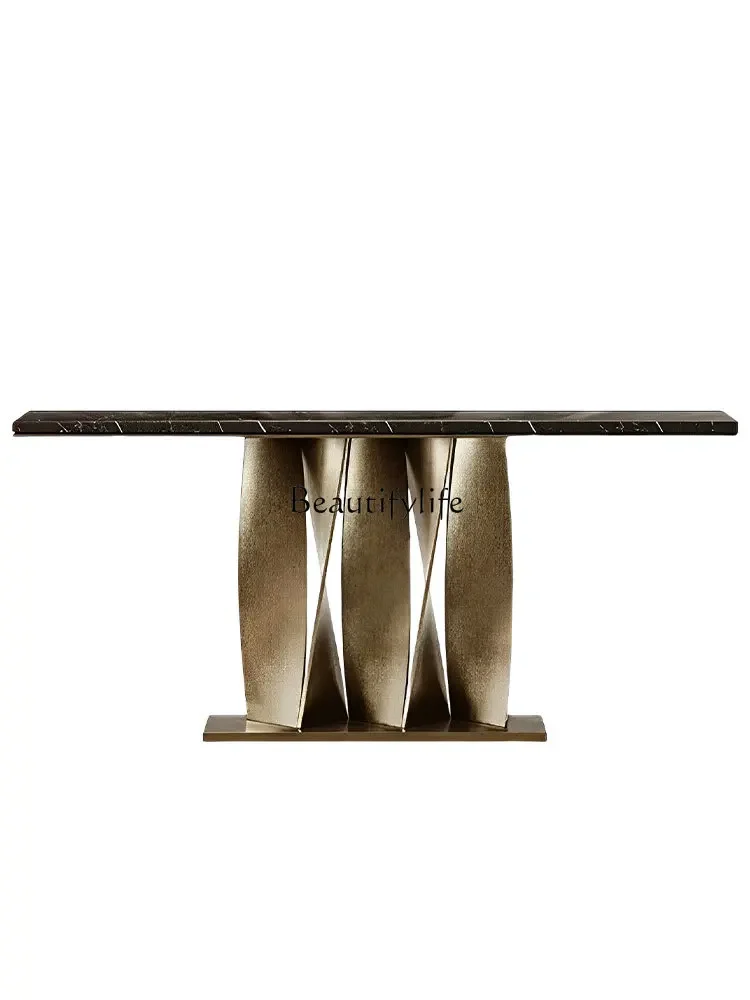 Italian-Style Light Luxury Stainless Steel Strip Console Wall a Long Narrow Table Marble Side View Sets