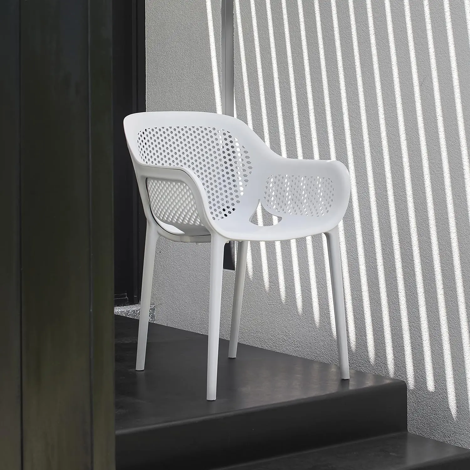 Modern Stackable Dining Side Arm Chair, Cool Grey Patio Chair, interior ou exterior, Conjunto de 2