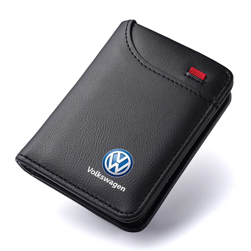 Car Men\'s Leather Wallet motor vehicles Card Ticket Storage Bag For VW GTI Jetta Golf Tiguan Transporter Passat GTD Polo