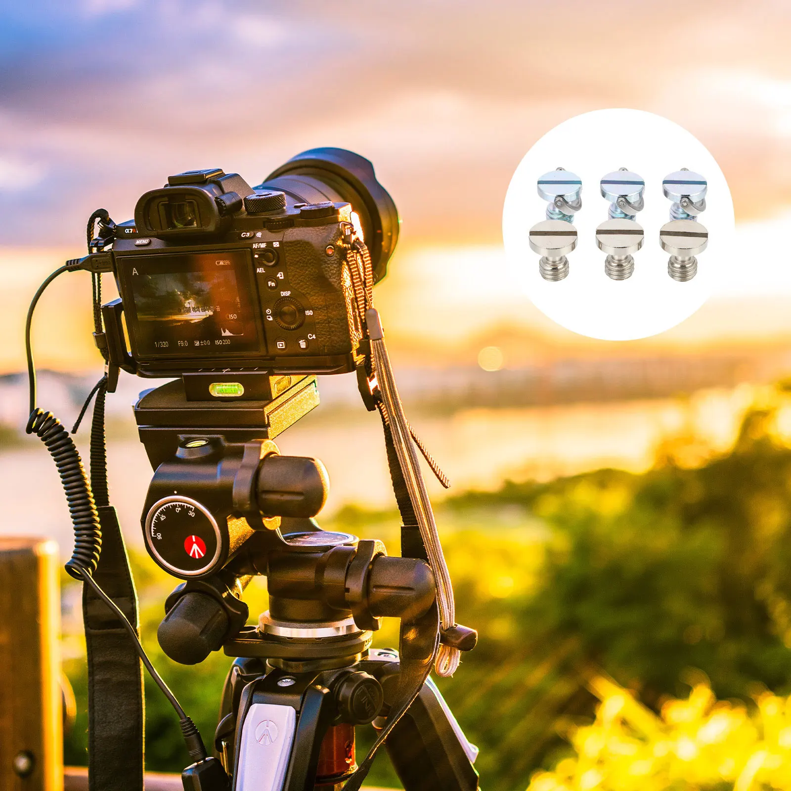 

6pcs Camera Screw 3/8 Inch Slotted For Tripod Monopod Ball Head Quick Release Plate Lens Collar Mount Adapter Accessory