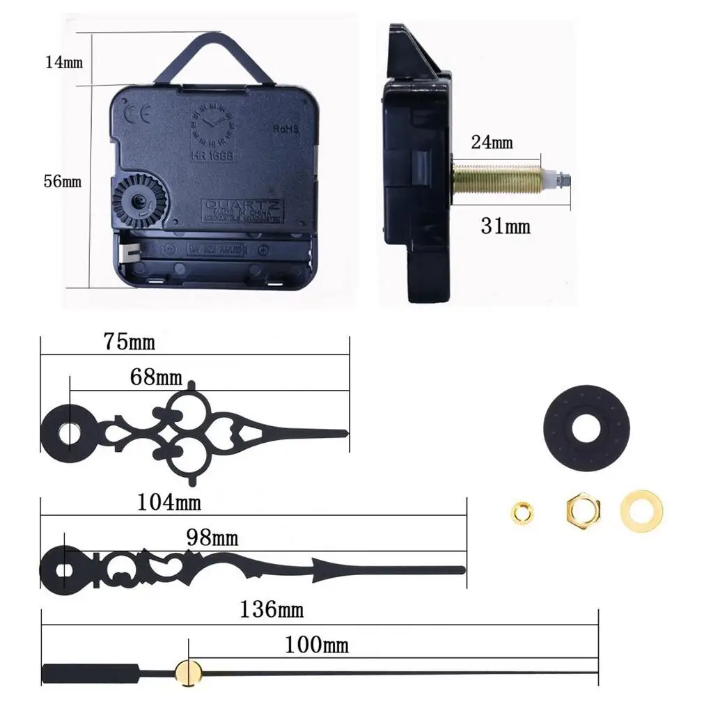 Clock Movement DIY Repair Kit Silent Quartz Mechanism for Home Embroidery Craft Frame-less Clocks