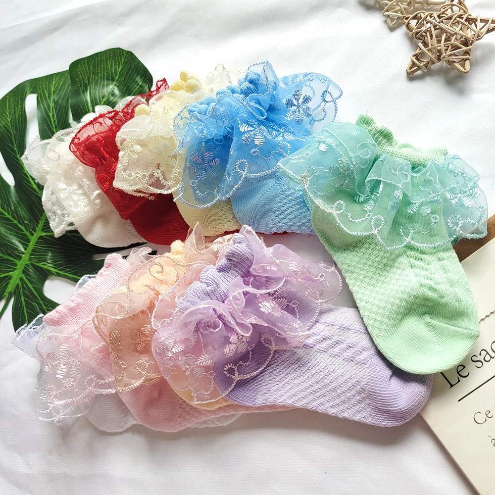 New Spring Children Socks Lace Ruffles Princess Girls Ankle Sock Kids Dance Sock For Party Cute Baby Frilly Socken