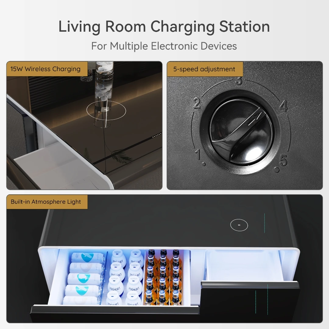 Multifunctional Modern Luxury Living Furniture Fridge Tables Wireless Charging Atmosphere Led Light Smart Coffee Table